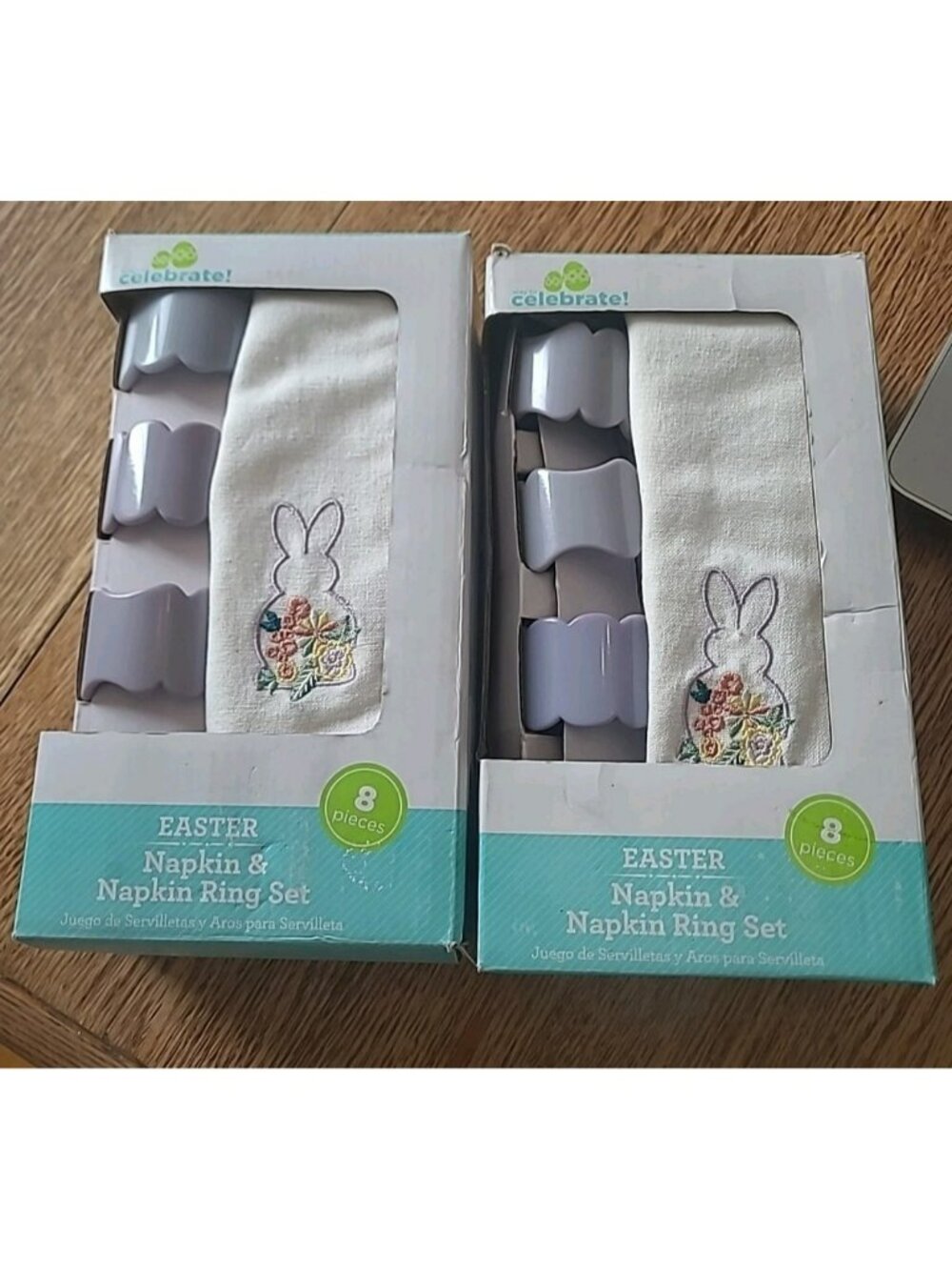 New in Box NIB Embroidered Easter Napkins & Napkin Ring Set of 2